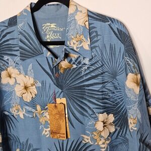 Jamaica Jaxx Mens XXL Silk Tropical Floral Camp Resort Shirt Coastal Blue NWT